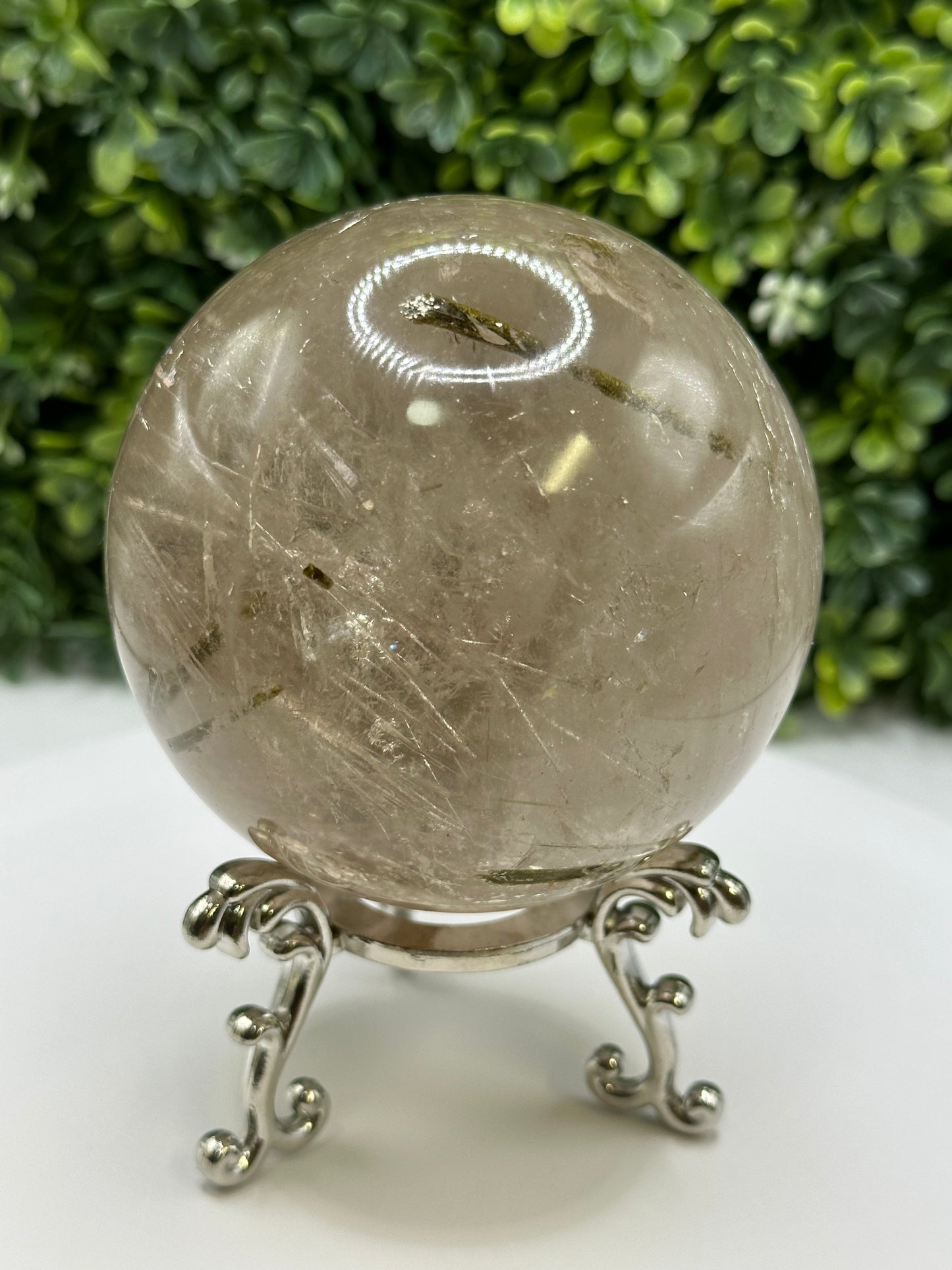 Green Tourmaline in Quartz Sphere (Brazil)