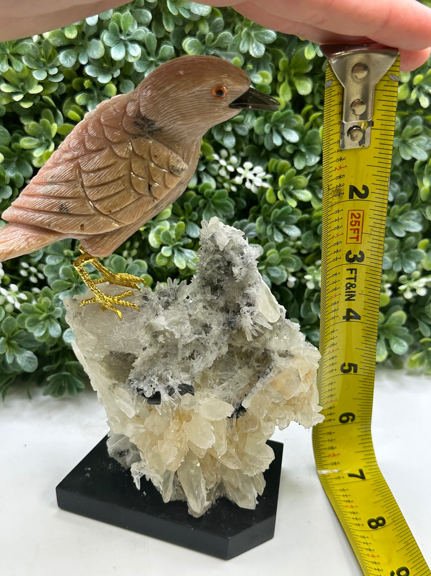 Pink Opal Hand Carved Crystal Bird, Home decor