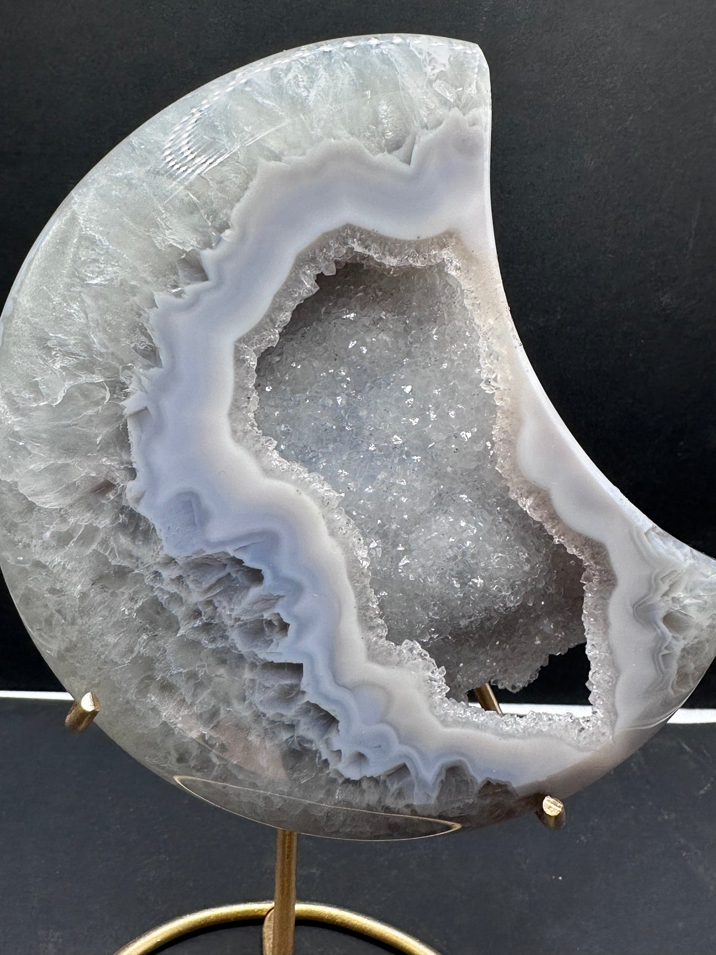Druzy Agate Quartz Moon on Stand [Brazil]