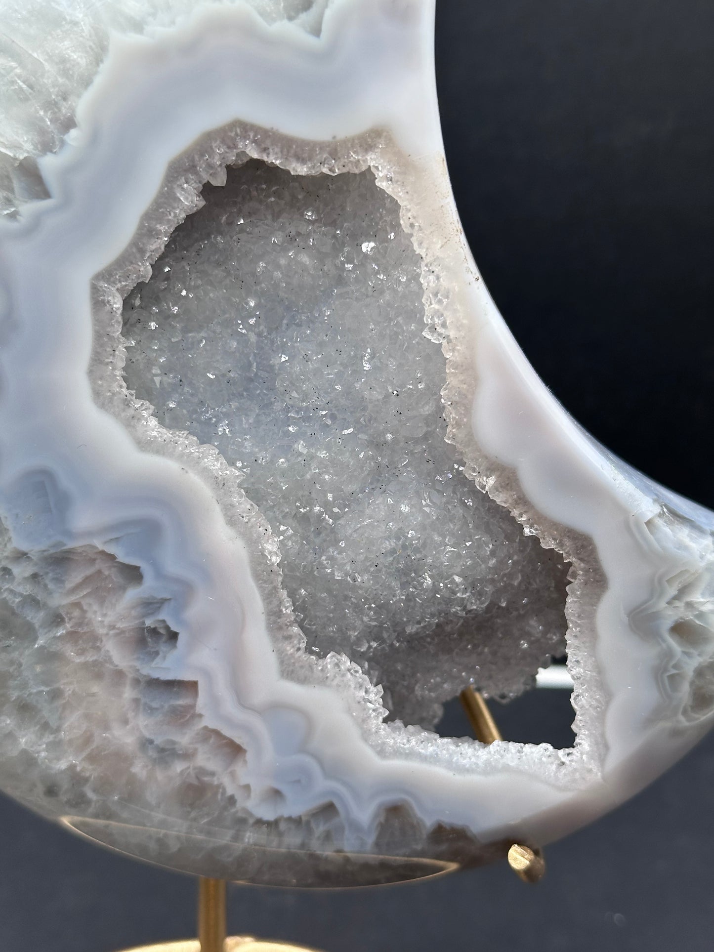 Druzy Agate Quartz Moon on Stand [Brazil]