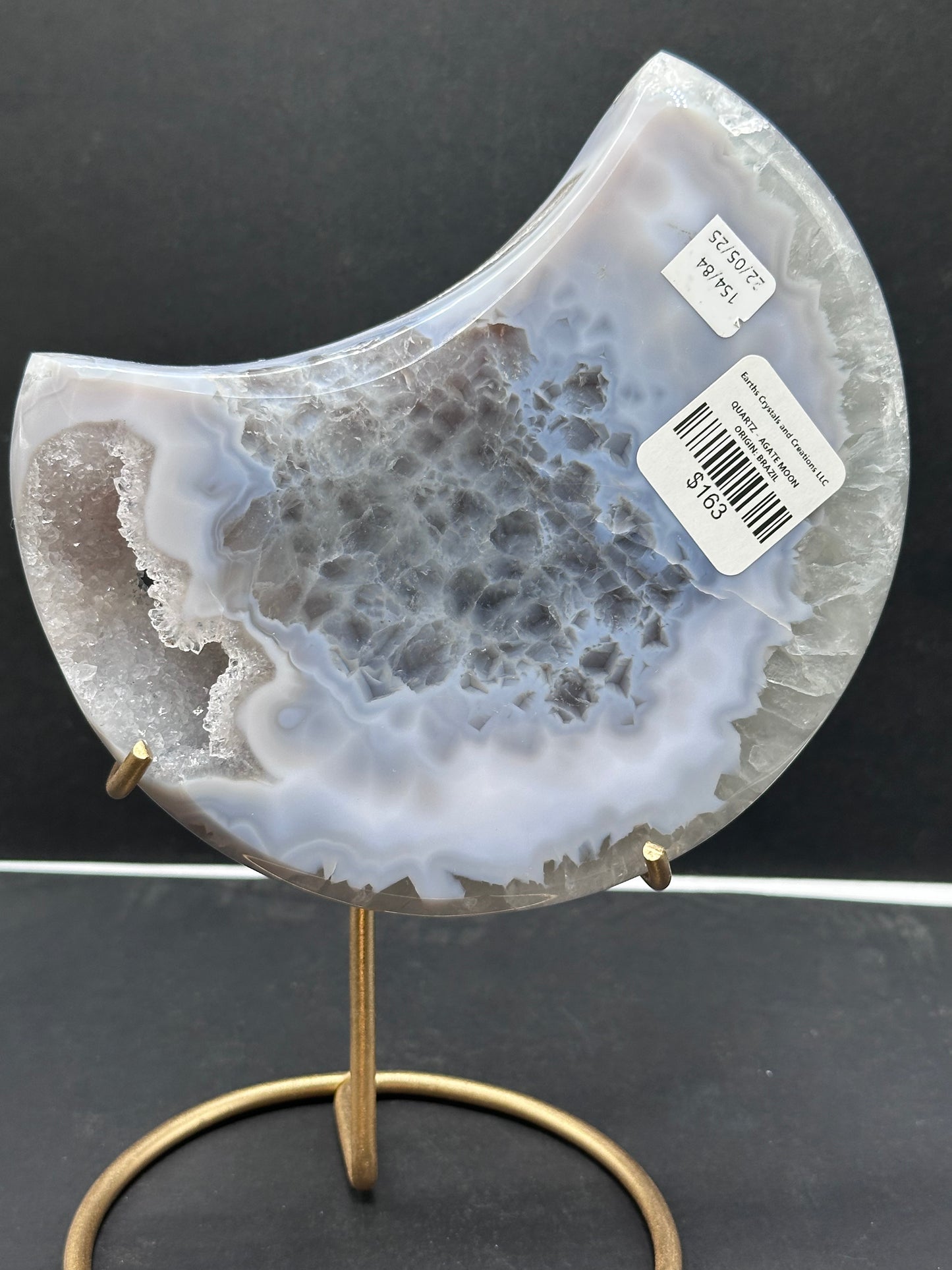 Druzy Agate Quartz Moon on Stand [Brazil]