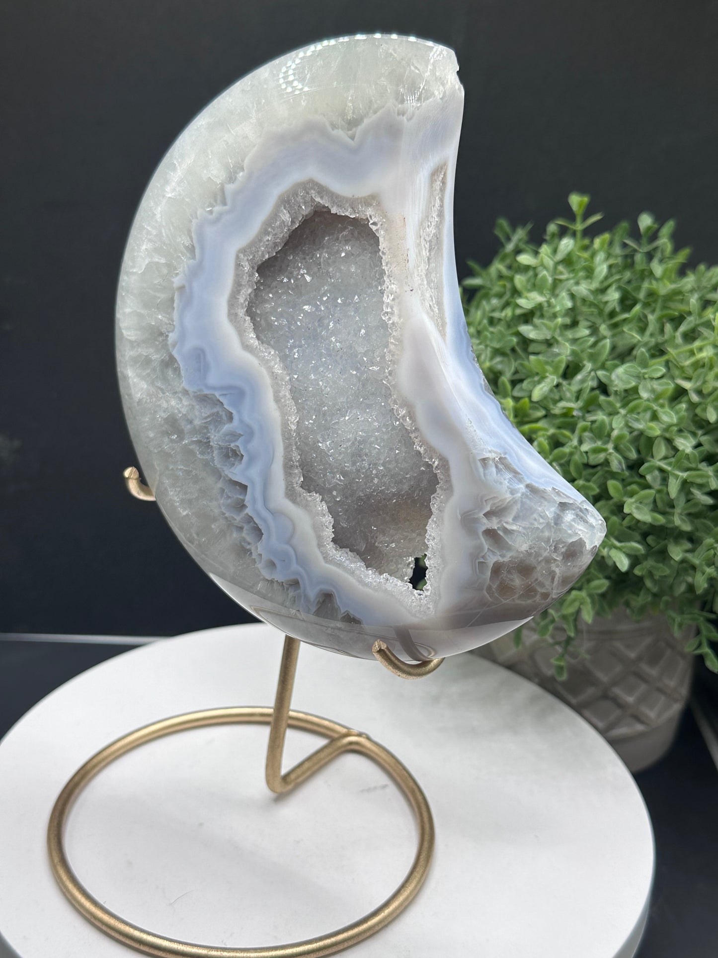Druzy Agate Quartz Moon on Stand [Brazil]