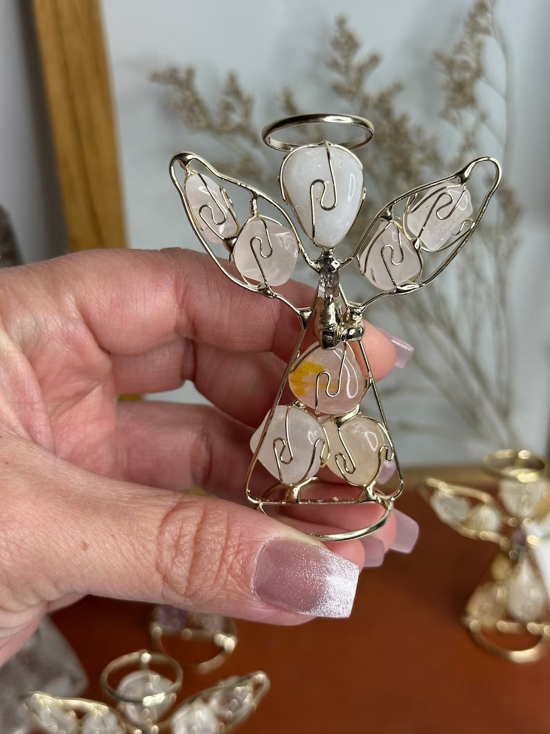 Wire Angel statue with Gemstones hand made in Mexico