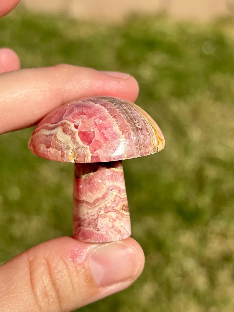 Rhodochrosite Mushroom Carvings, Argentina
