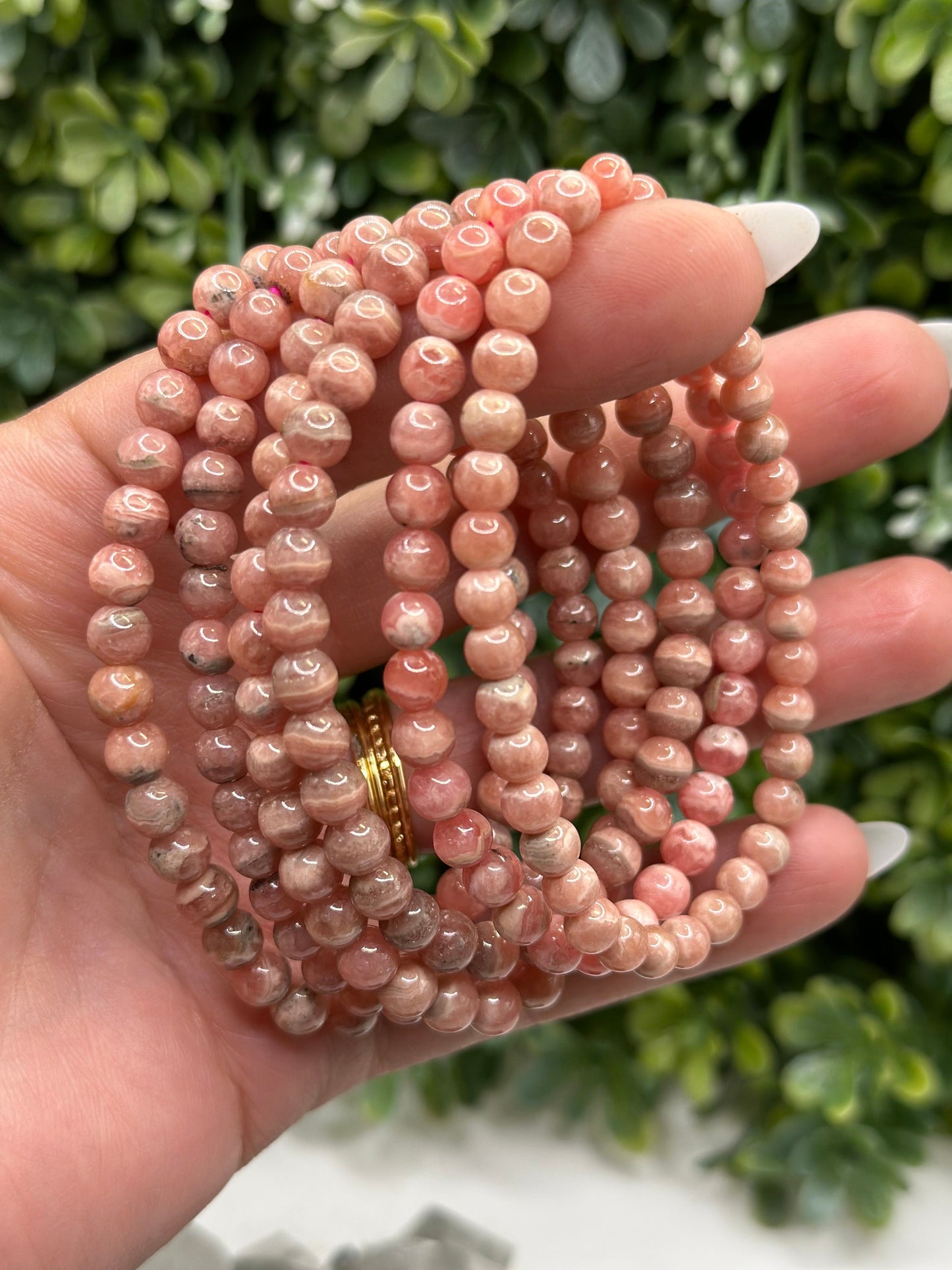 Rhodochrosite Crystal 5.8mm beaded bracelet