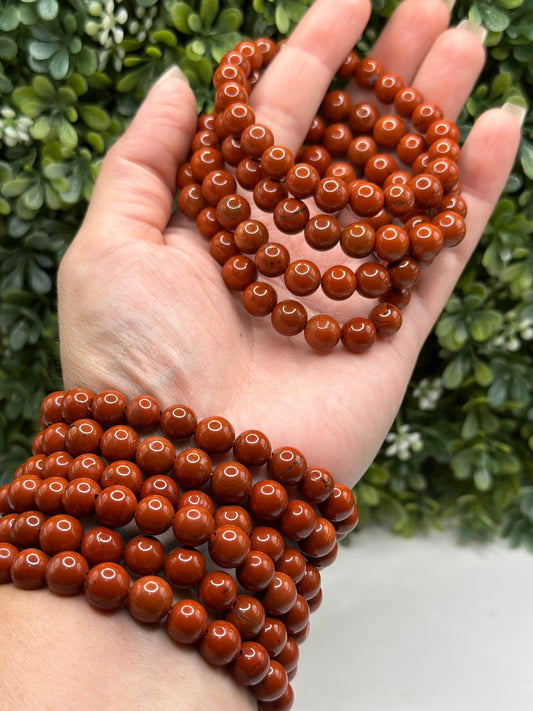 Red Jasper 8mm Crystal beaded bracelet
