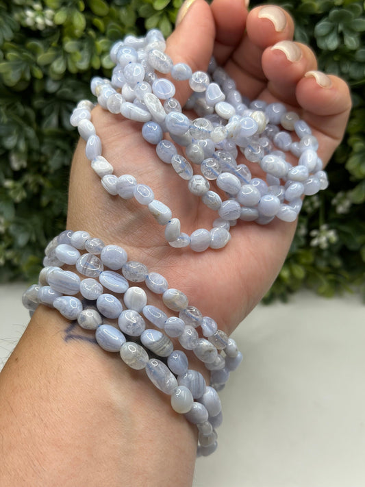 Blue Lace agate 3mm crystal beaded bracelet