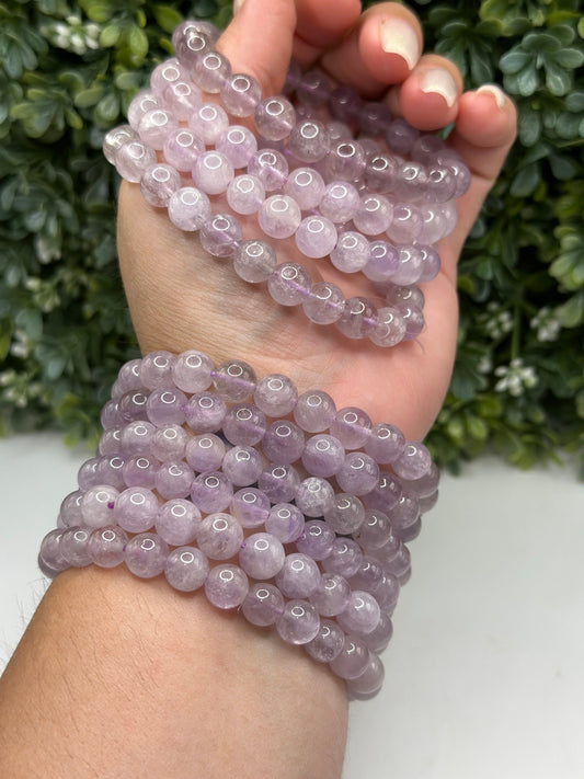 Kunzite 8mm crystal beaded bracelet