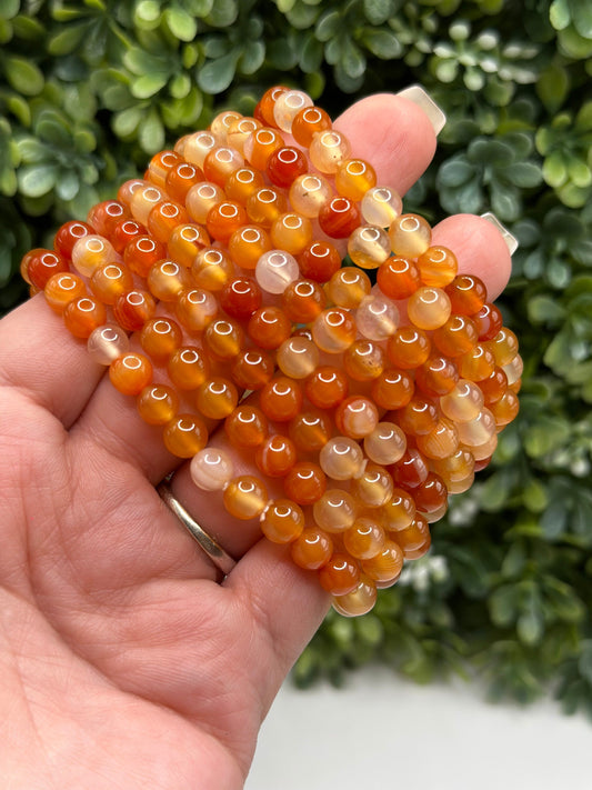 Carnelian Agate 6mm crystal beaded bracelet