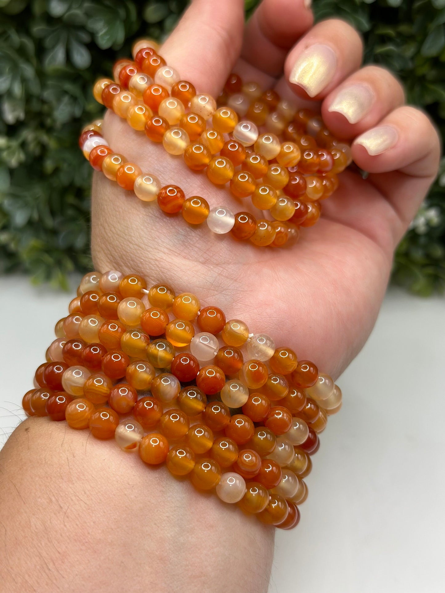 Carnelian Agate 6mm crystal beaded bracelet