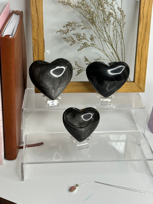 Silver Sheen Obsidian Hearts with amazing flash, Gift idea valentines day