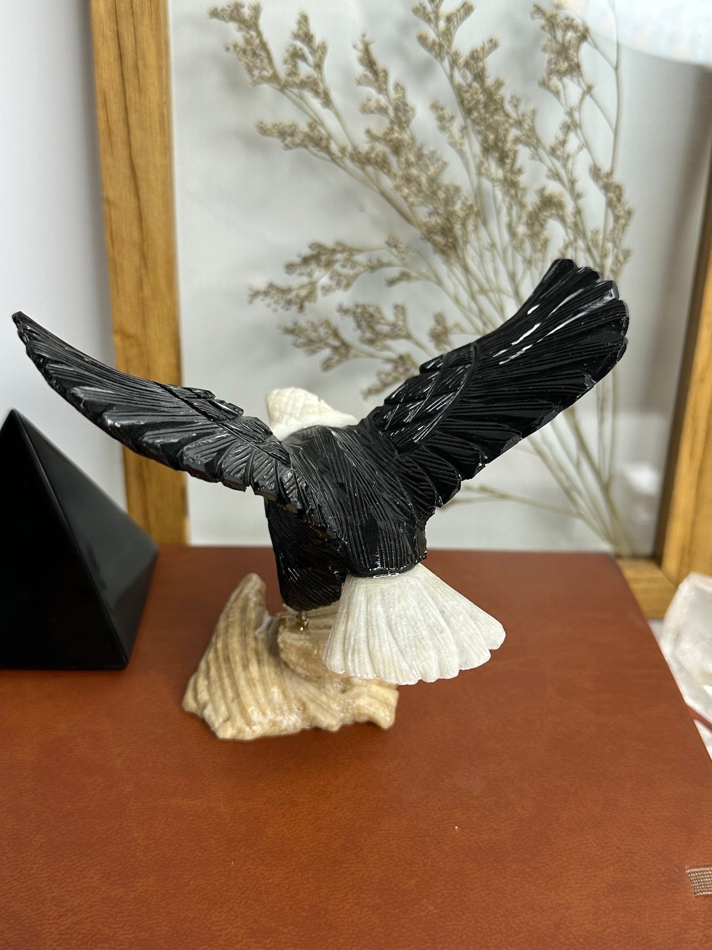 Hand-Carved Black and White Onyx Eagle – From Peru/Unique Home & Office Decor/ Gemstone Gift Idea