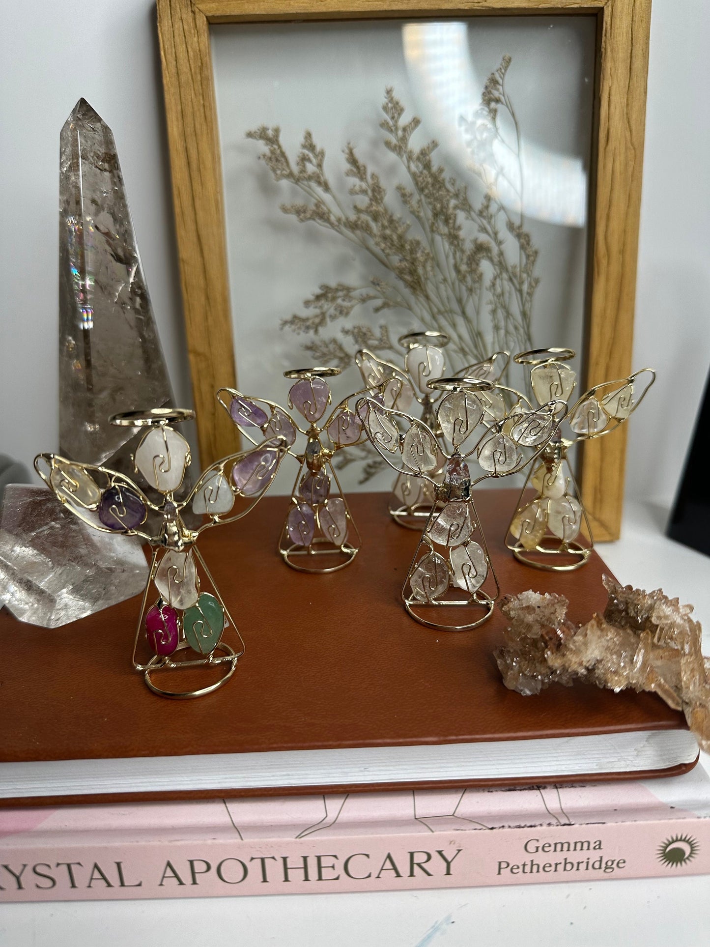 Wire Angel statue with Gemstones hand made in Mexico
