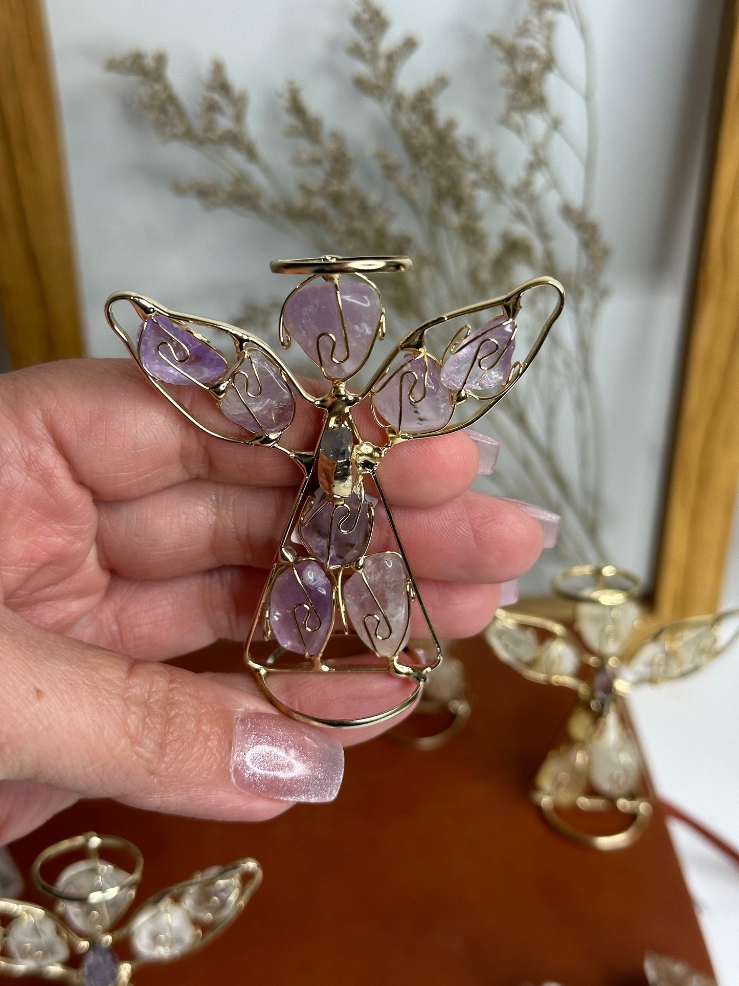 Wire Angel statue with Gemstones hand made in Mexico