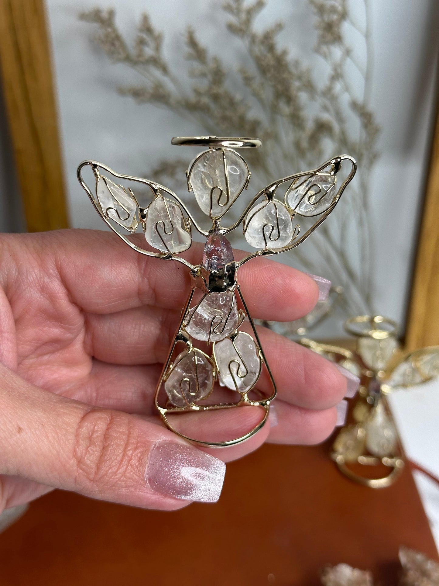 Wire Angel statue with Gemstones hand made in Mexico