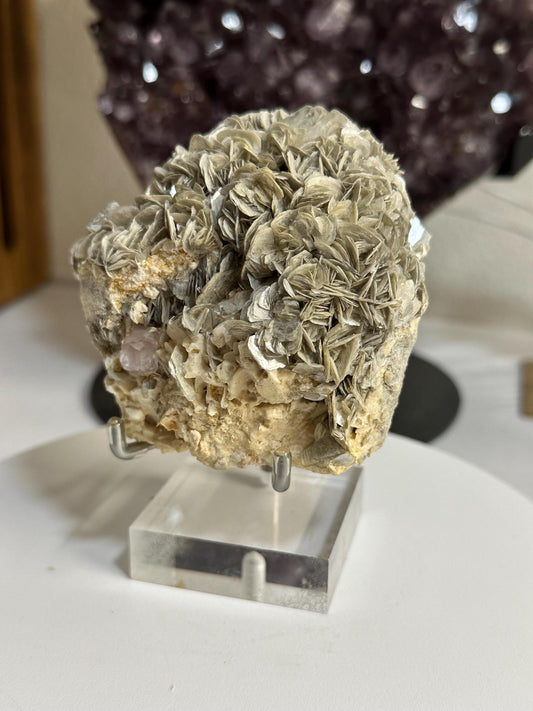 Collector’s Crystal – Aquamarine & Pink Morganite on Mica, 410g from Skardu Pakistan