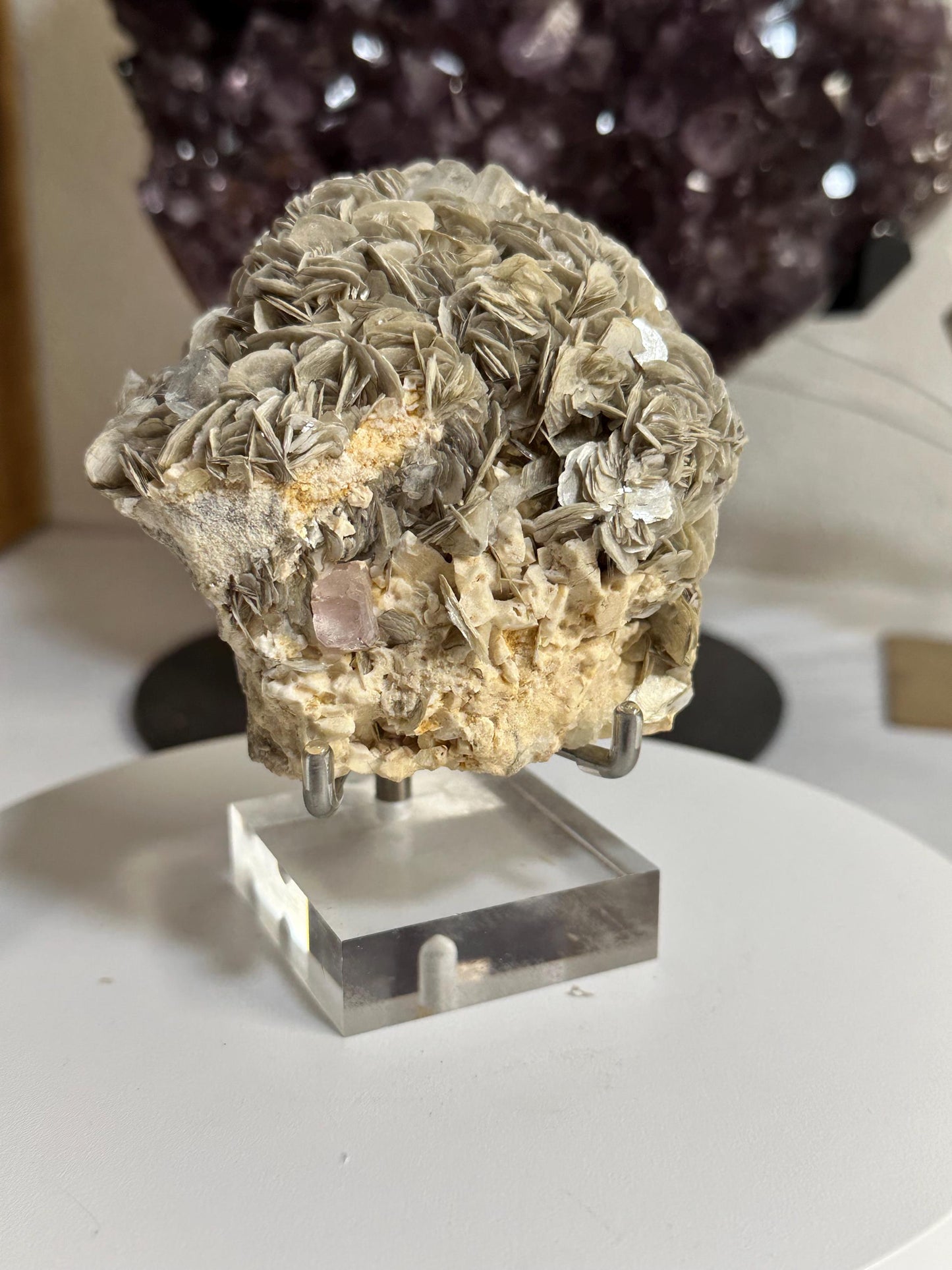 Collector’s Crystal – Aquamarine & Pink Morganite on Mica, 410g from Skardu Pakistan