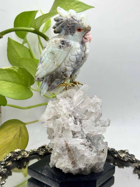 Vintage Peruvian Blue Andean Opal on Quartz Crystal Hand Carved Bird Statue, Peru, Home Decor, Collectors item, Gift