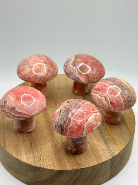 Rhodochrosite Mushroom Carvings, Argentina