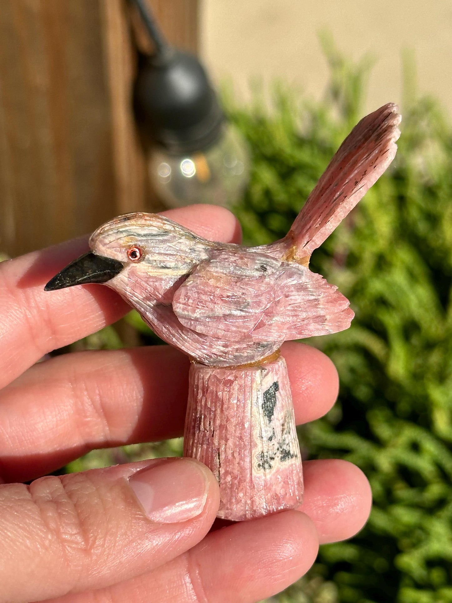 Rhodochrosite Bird Statue, Argentina, natural crystal stone
