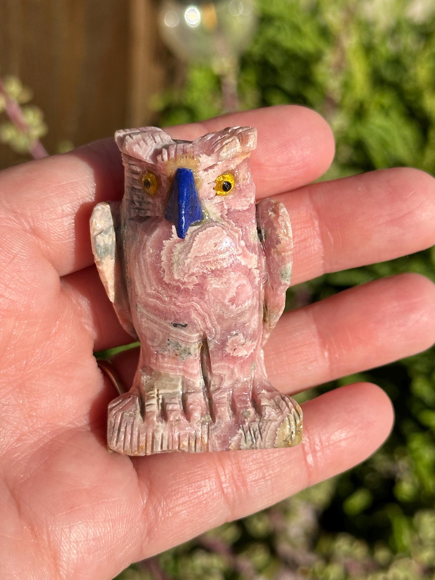 Rhodochrosite Owl Crystal Statue, Argentina, home decor, natural stone