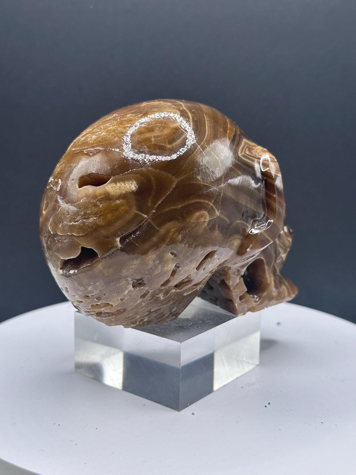 Chocolate Calcite Hand carved Skull/ Mexico