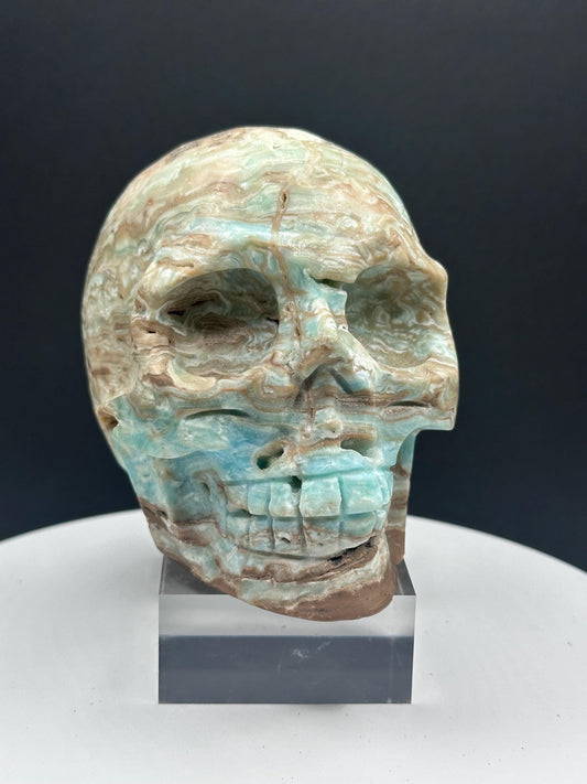 Blue Calcite Crystal Skull – Unique Hand-Carved Stone for Collection