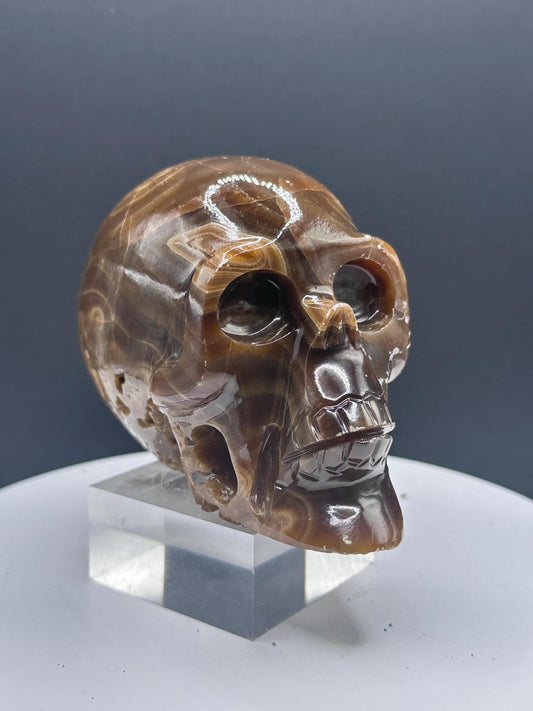 Chocolate Calcite Hand carved Skull/ Mexico
