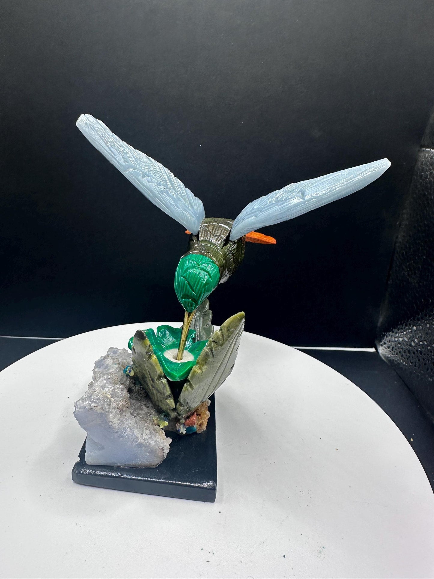 Crystal Hummingbird statue/mixed stones/hand carved/Peru