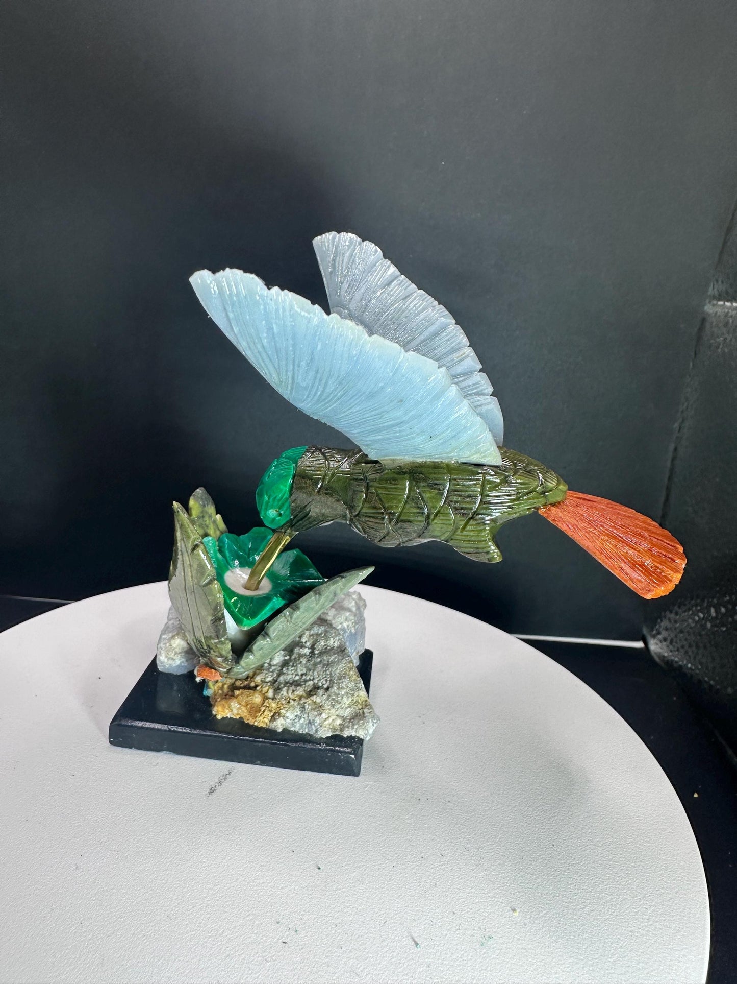 Crystal Hummingbird statue/mixed stones/hand carved/Peru
