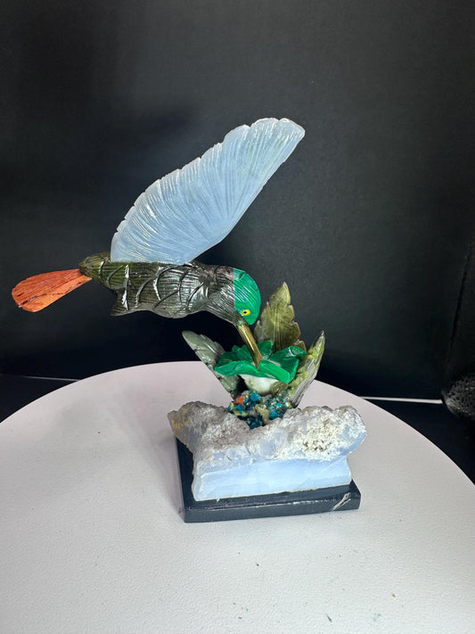 Crystal Hummingbird statue/mixed stones/hand carved/Peru