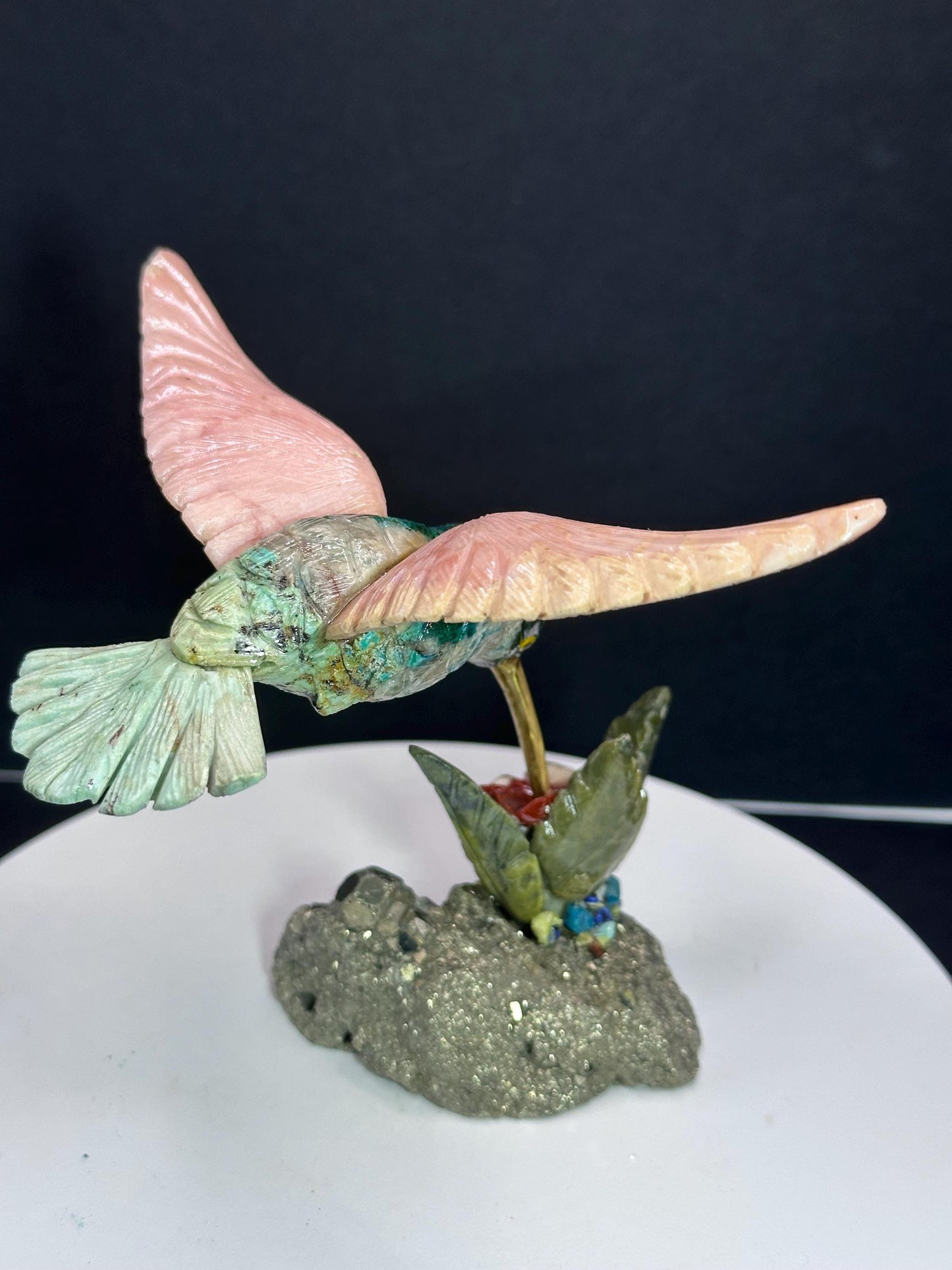 Crystal Hummingbird statue/ hand carved/ natural stone/ Peruvian mineral