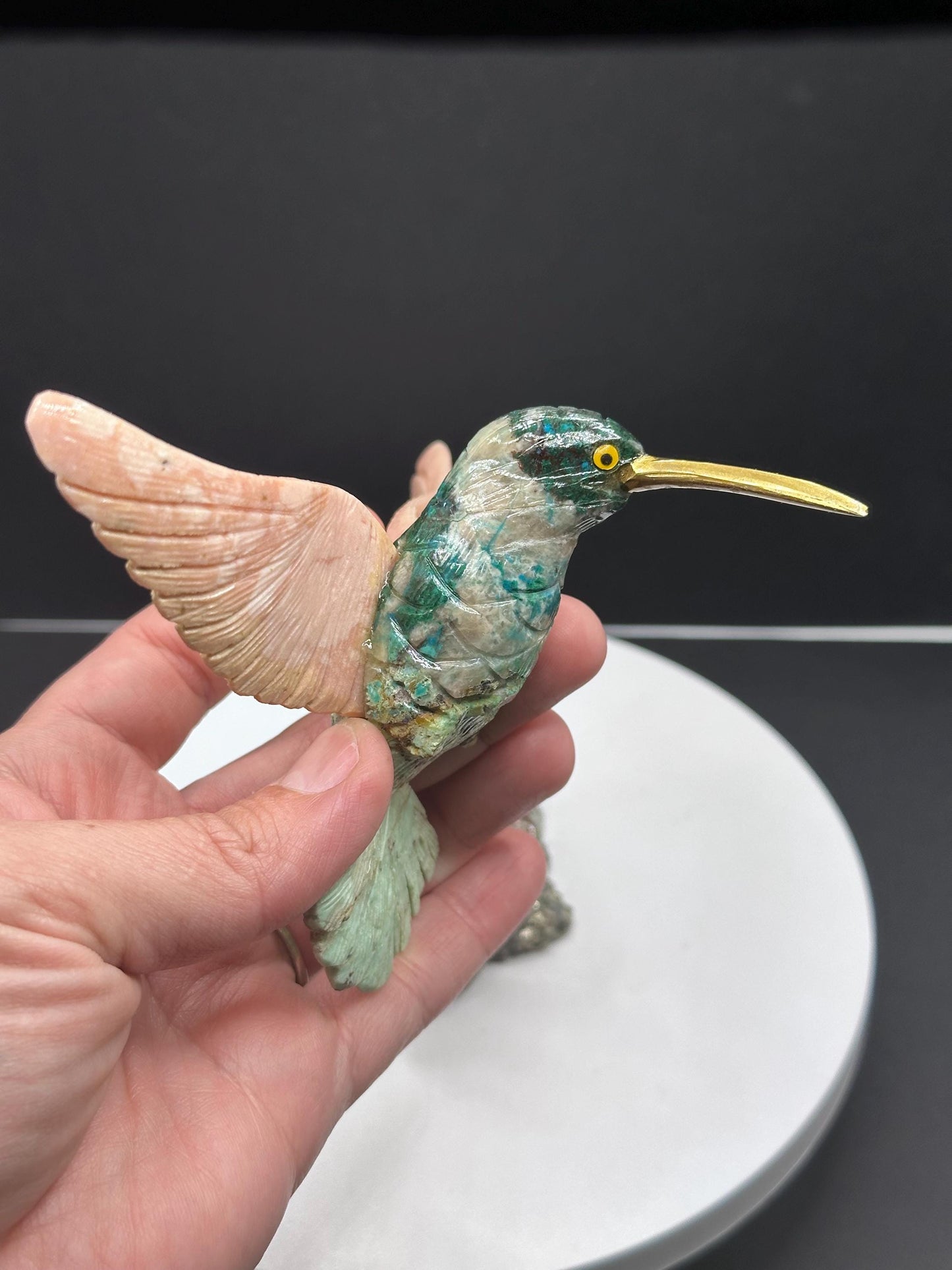 Crystal Hummingbird statue/ hand carved/ natural stone/ Peruvian mineral