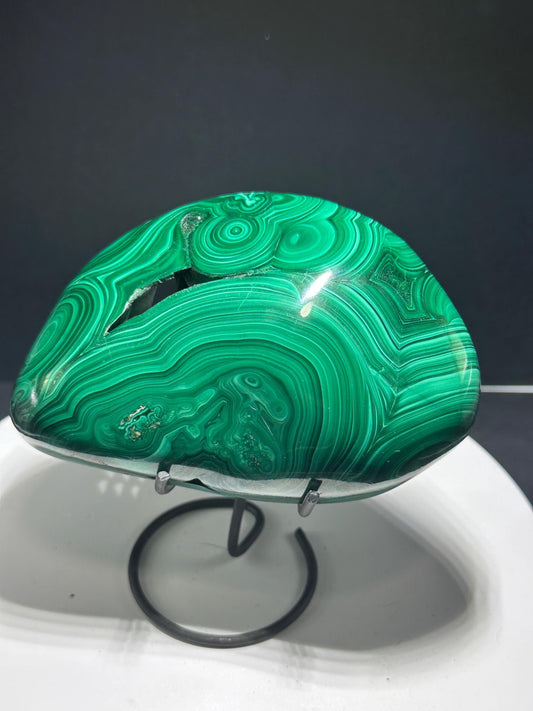 Malachite polished stone with drusy portal