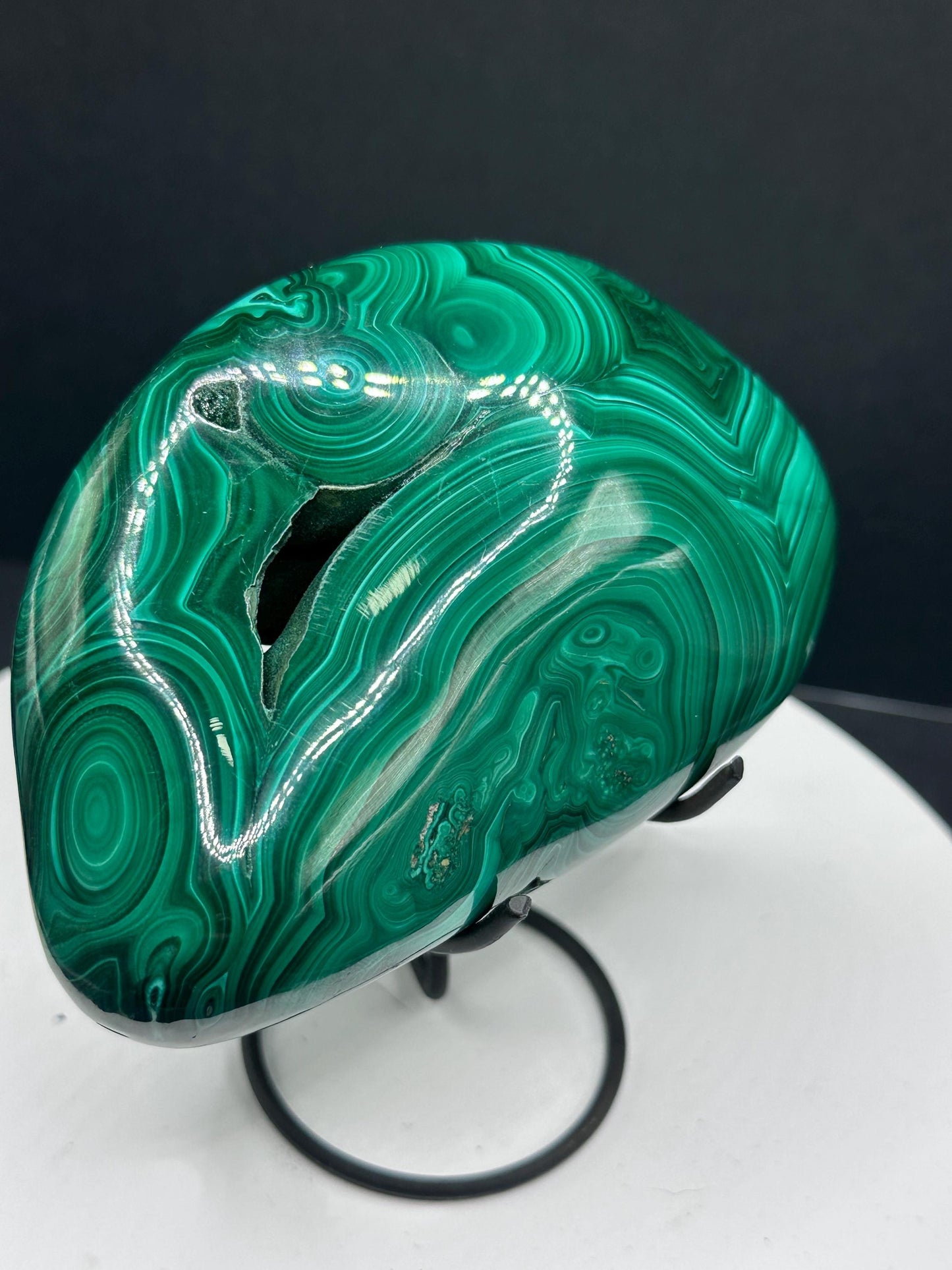 Malachite polished stone with drusy portal