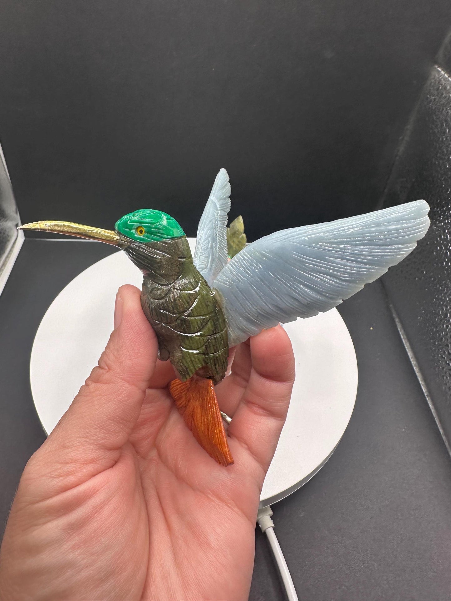 Crystal Hummingbird statue/mixed stones/hand carved/Peru