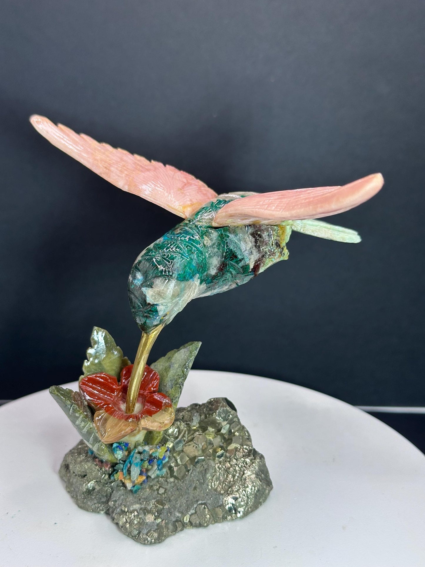 Crystal Hummingbird statue/ hand carved/ natural stone/ Peruvian mineral