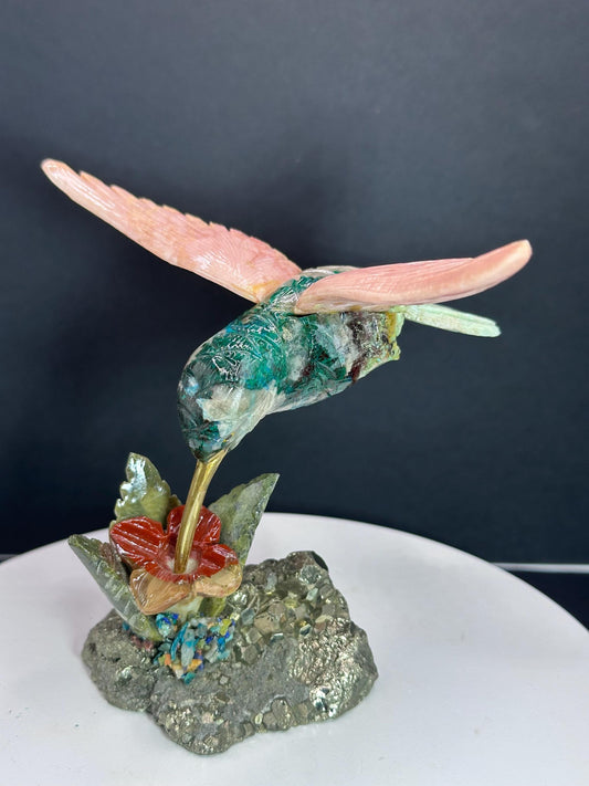 Crystal Hummingbird statue/ hand carved/ natural stone/ Peruvian mineral