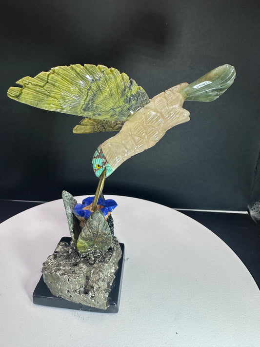 Mixed Crystal Mineral Hummingbird Statue/ hand carved/ home decor/ Peru