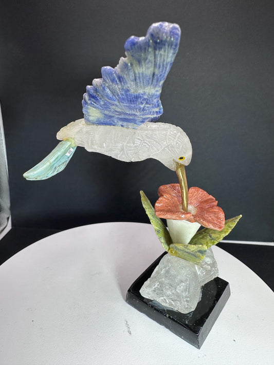 Mixed Mineral Crystal Hummingbird statue/ hand carved/ natural stone/ Peruvian mineral