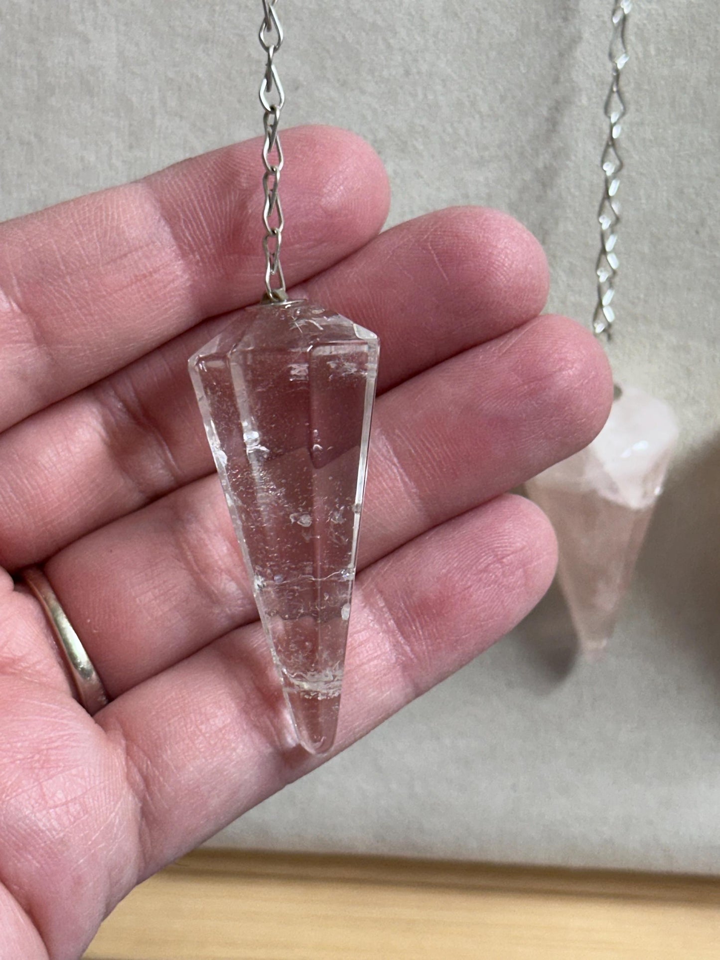 Crystal Pendulum, Healing Pendant, Silver Plated chain, Dowsing Pointed Pendulum Pendant