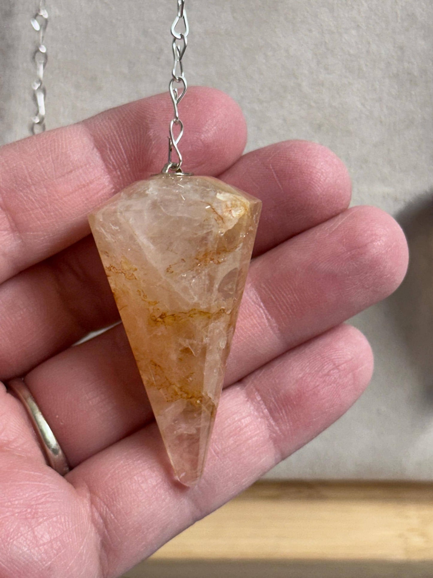 Crystal Pendulum, Healing Pendant, Silver Plated chain, Dowsing Pointed Pendulum Pendant