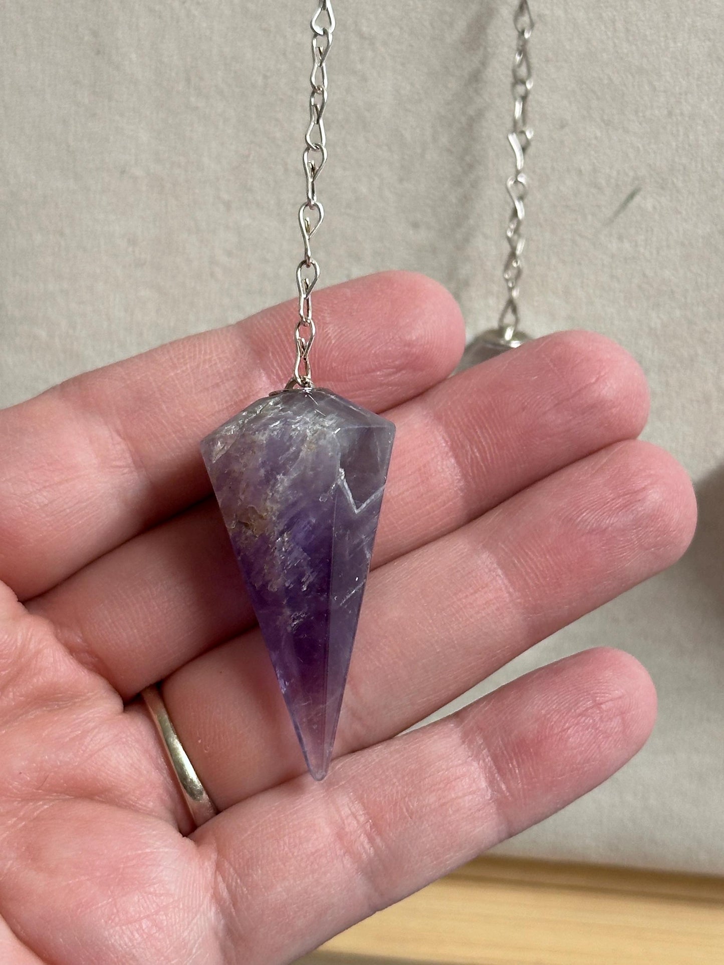 Crystal Pendulum, Healing Pendant, Silver Plated chain, Dowsing Pointed Pendulum Pendant