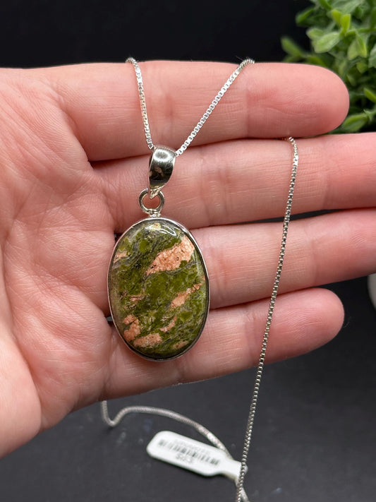 Unakite 925 silver pendant, 925 necklace 16' chain, jewelry