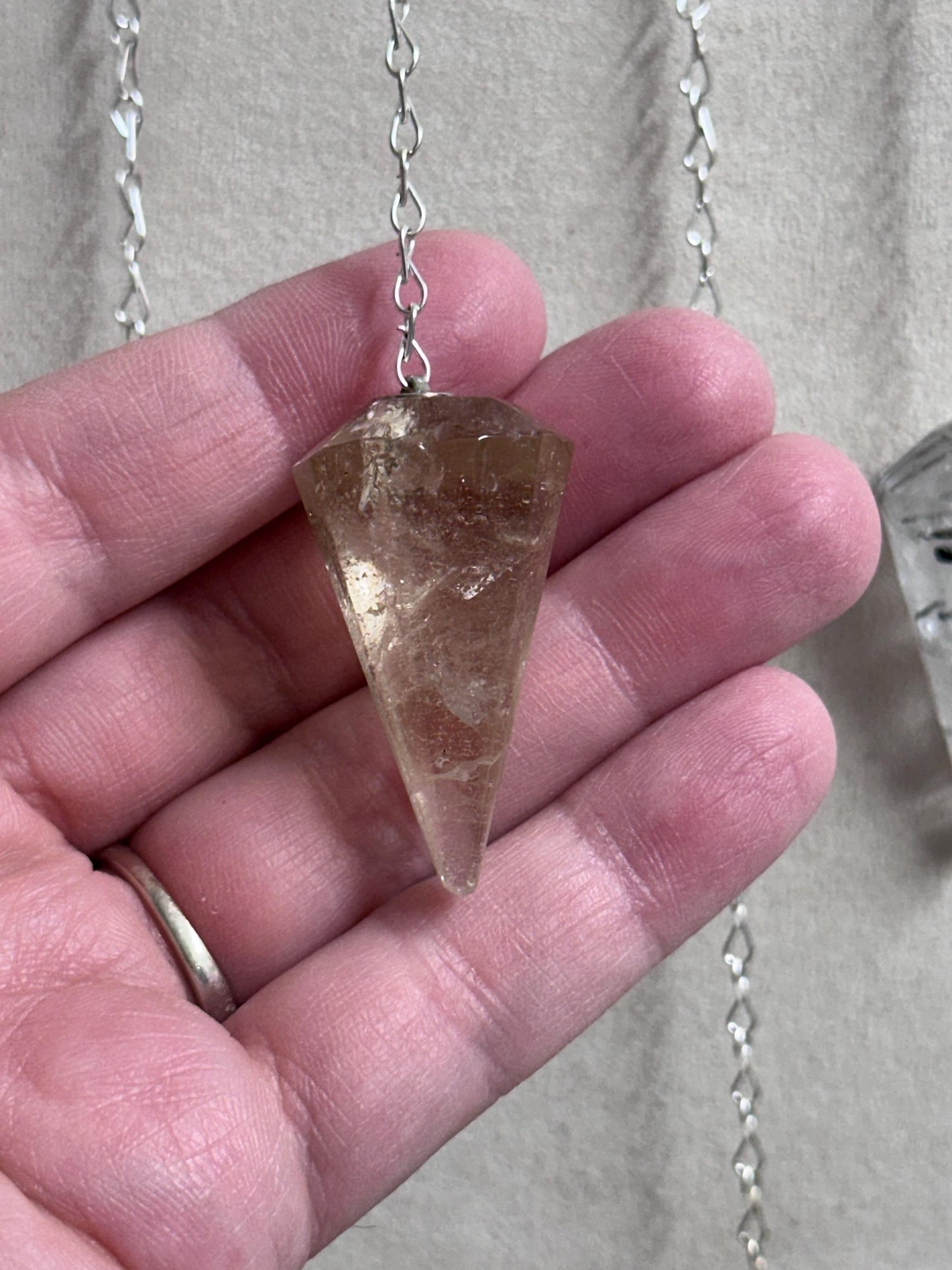 Crystal Pendulum, Healing Pendant, Silver Plated chain, Dowsing Pointed Pendulum Pendant