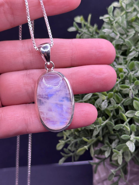 Rainbow Moonstone Pendant, 925 Sterling Silver, Gemstone Silver Pendant, Crystal jewelry