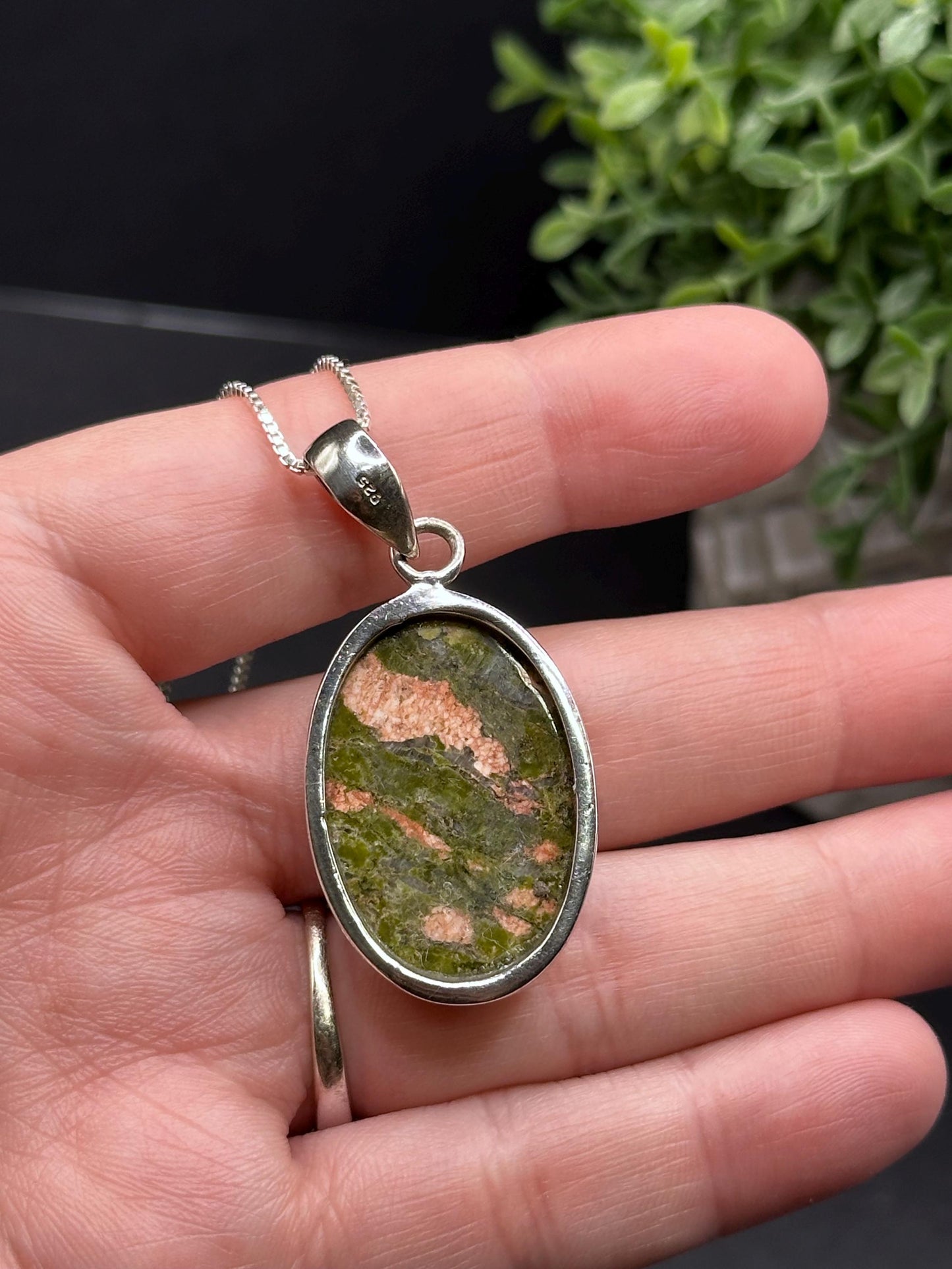 Unakite 925 silver pendant, 925 necklace 16' chain, jewelry